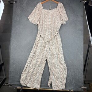 Hayan Los Angeles Women 2XL Floral Smocked Wide Leg Jumpsuit Multicolor Boho